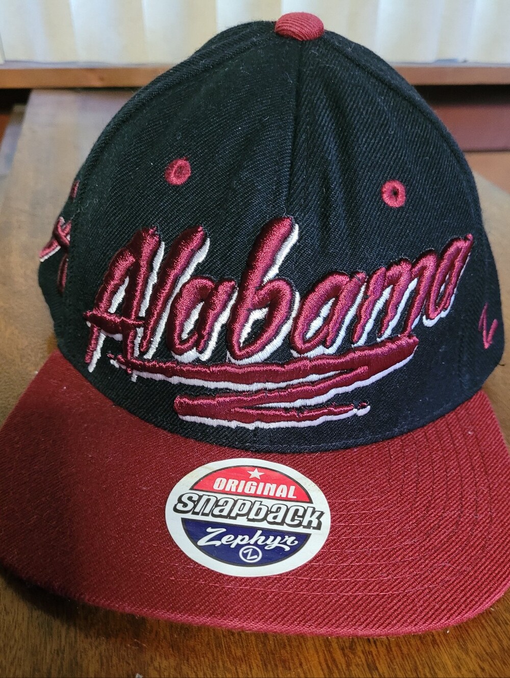 Zephyr Alabama Black & Crimson Script Snapback Hat (C02)